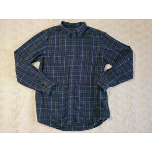 Men's St. Johns Bay Blue Green Plaid Flannel Shirt Button front size Medium